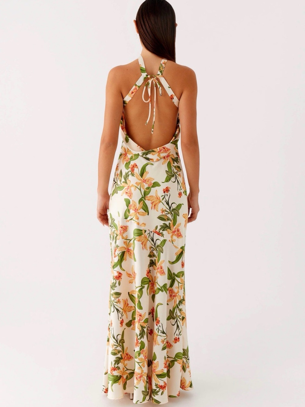 NWT Peppermayo Cream Strapless Floral Maxi Dress with Neck Scarf Open Back Size4 - Picture 2 of 4